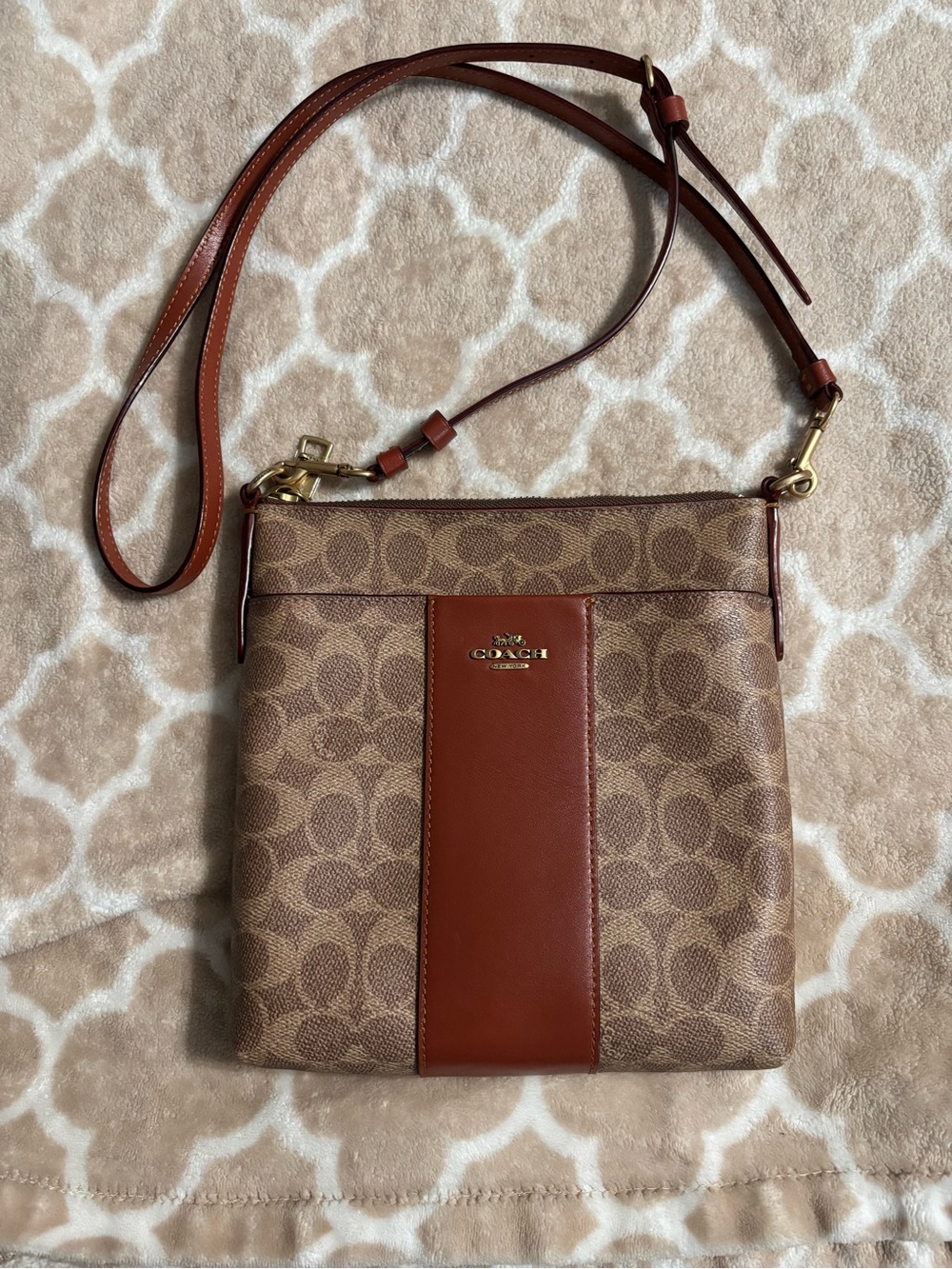 Coach Brown Signature Canvas Crossbody with Leather Center Panel
